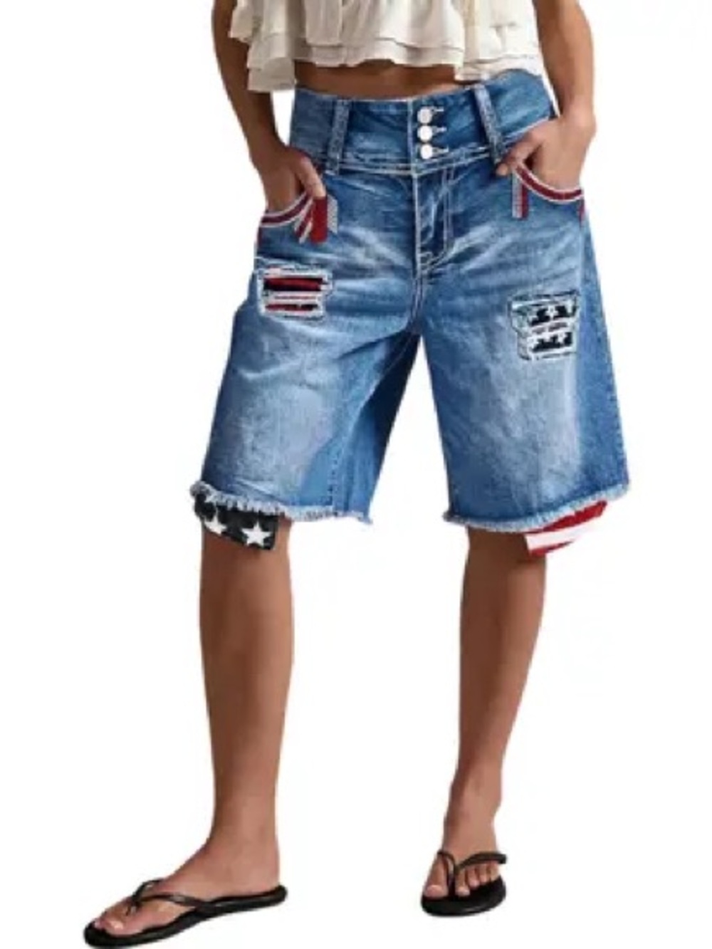 Flamingals ripped denim shorts american style PS12-31 M